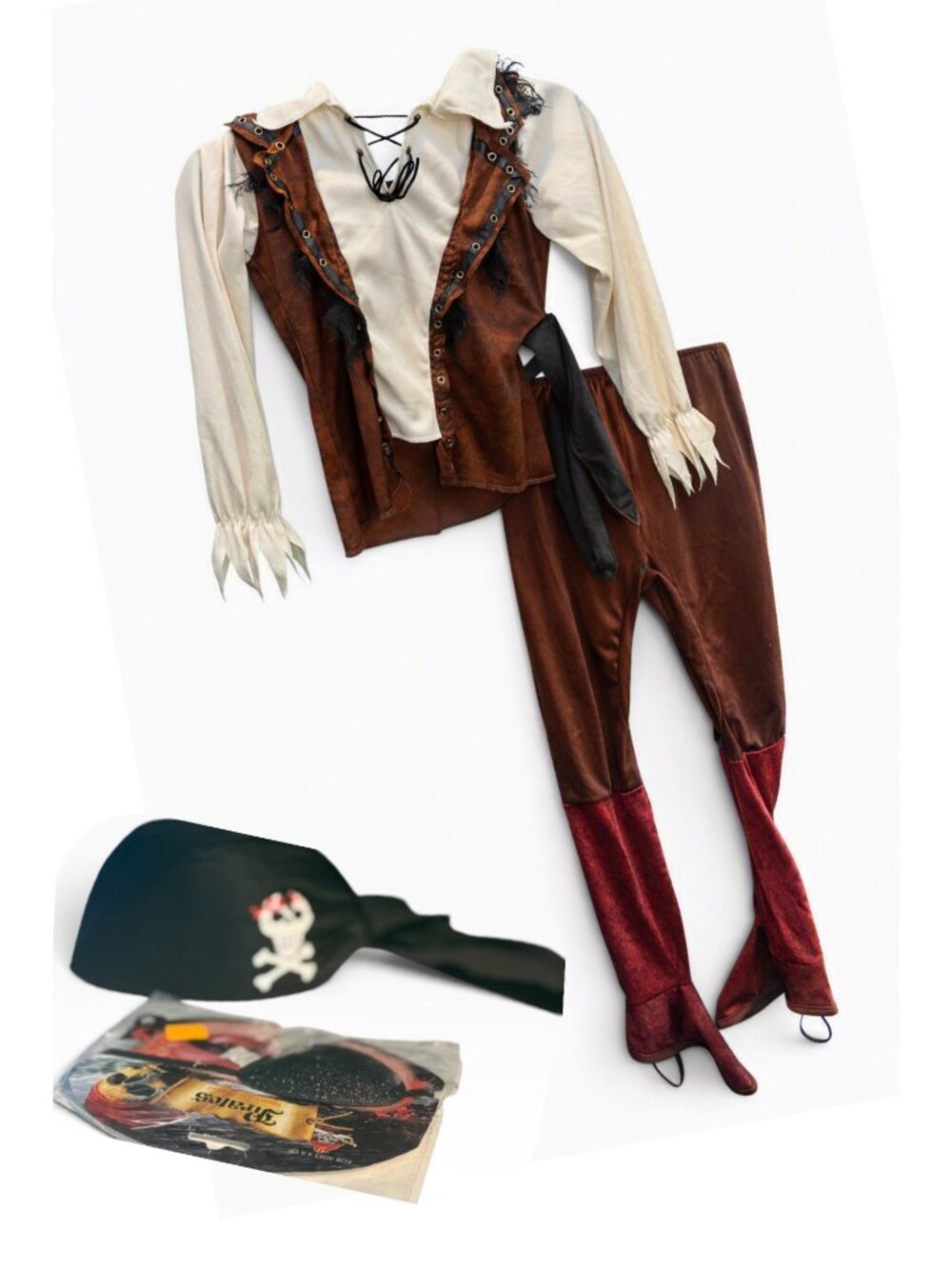 Spirit Kids’ Pirate Costume Set – Brown & Burgundy – Size Small